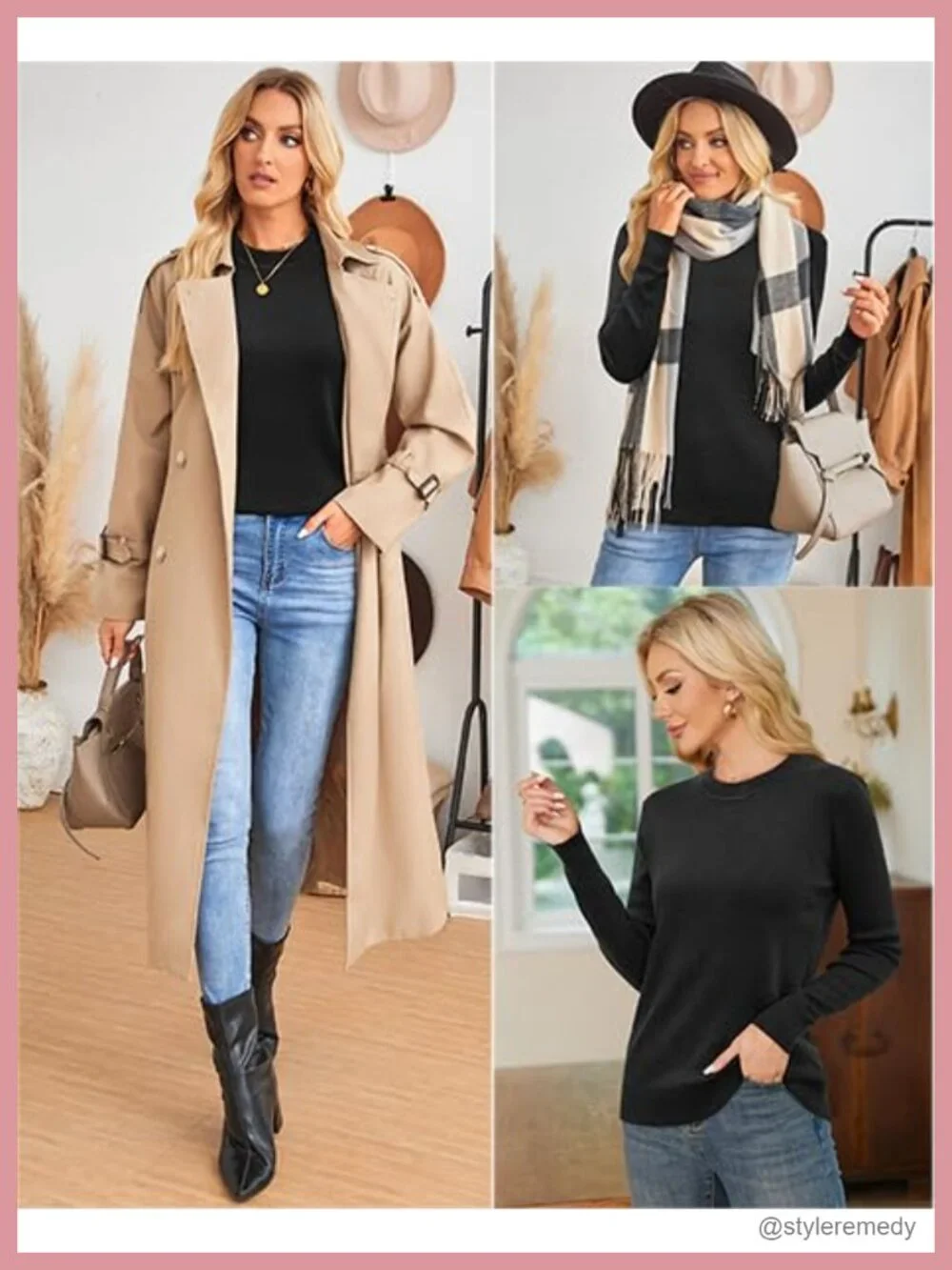 Women's Wool Blend Crew Neck Pullover Sweater Long Sleeve Casual